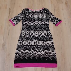 Eliza J Woman 4 Dress Multicolor Chevron‎ Print 3/4 Sleeve Boat Neck Shift